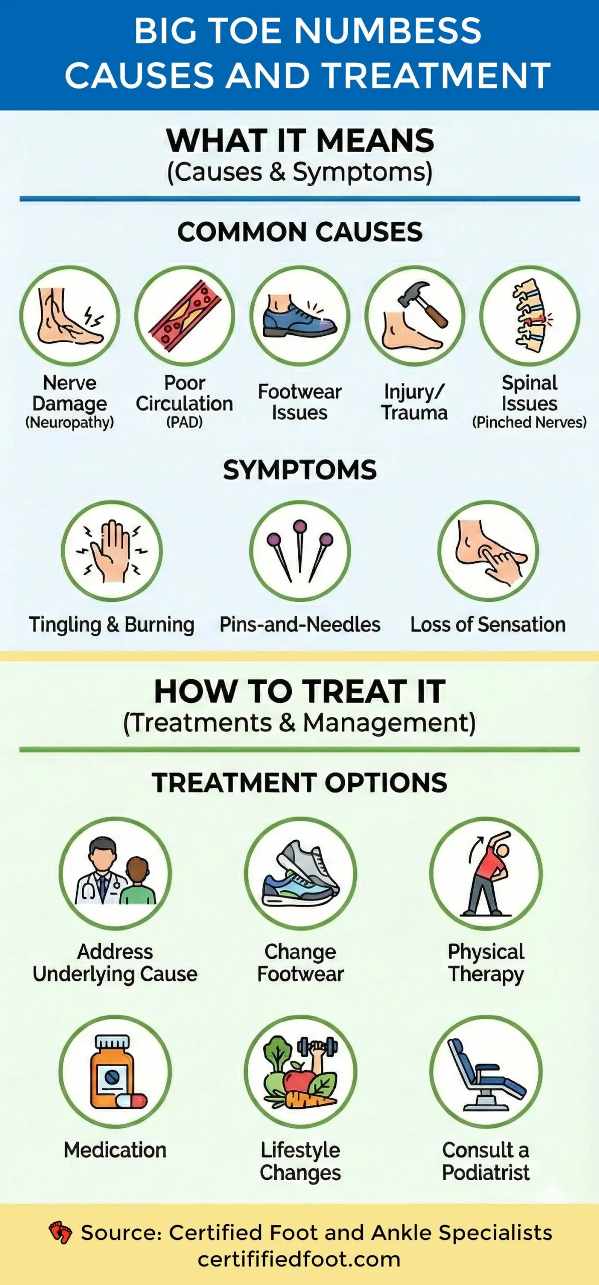 Big Toe Numbness Causes and Treatment Infographic