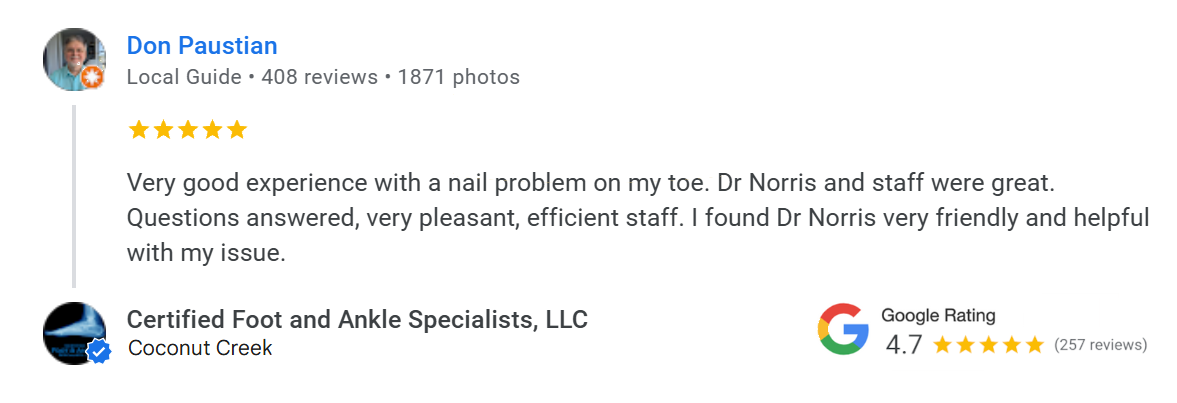 Testimonial Laser Nail Treatment Coconut Creek